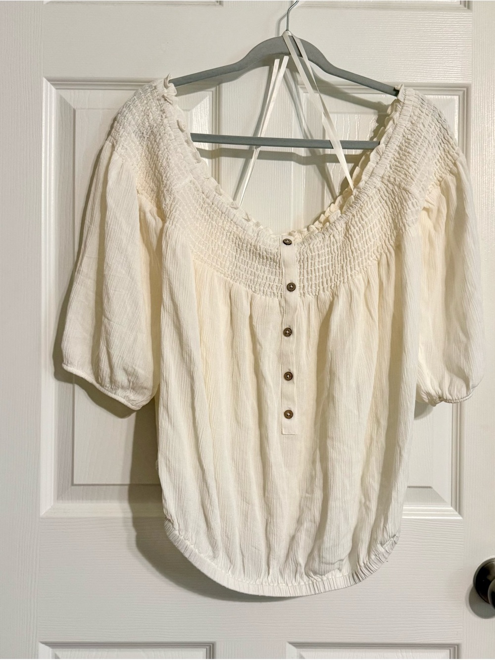 NWOT Torrid Boho Cream Smocked Button-Front Peasant Blouse